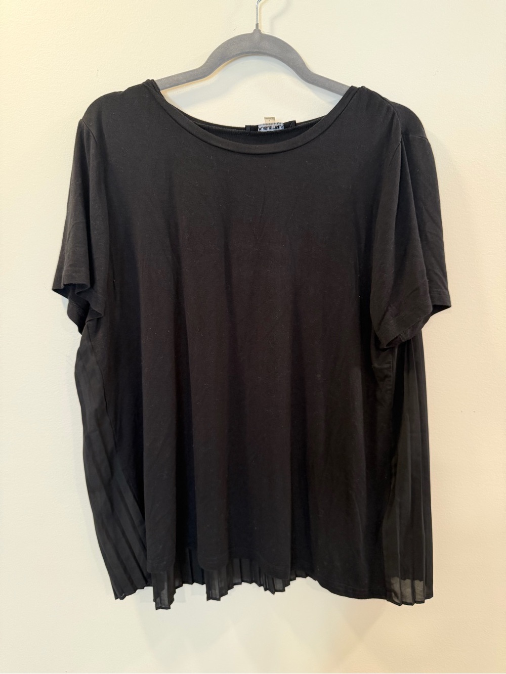 august silk Black Short Sleeve Top with Pleated Hem